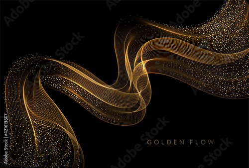 Abstract shiny color gold wave design element