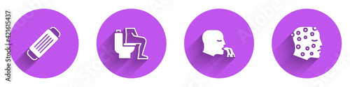 Set Medical protective mask, Constipation, Vomiting man and Psoriasis or eczema rash icon with long shadow. Vector