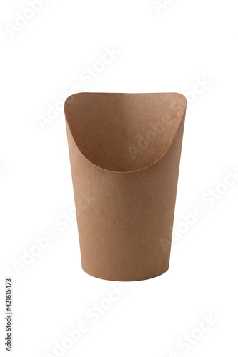 Round brown Kraft paper bag for french fries isolated on a white background