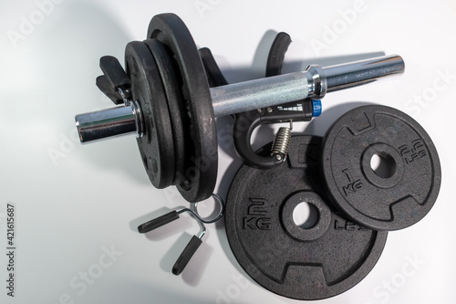 Gym accessories on white background, the perfect addition to any home gym. Fitness concept at home