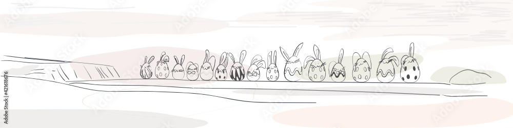Fototapeta premium Easter eggs and rabbit vector background