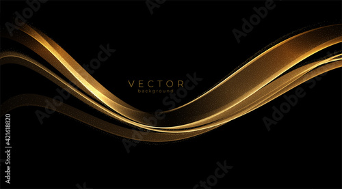 Abstract shiny color gold wave luxury background with golden glitter sparkles