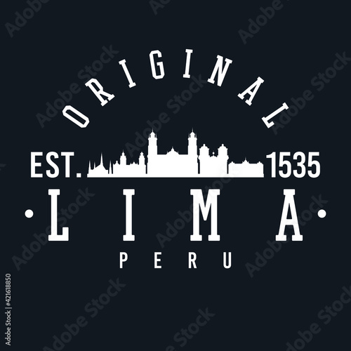 Lima, Peru Skyline Original. A Logotype Sports College and University Style. Illustration Design vector.