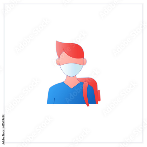 Freshman flat icon. First-year student. Young man ready for studying. Professional development. Graduation concept.3d vector illustration