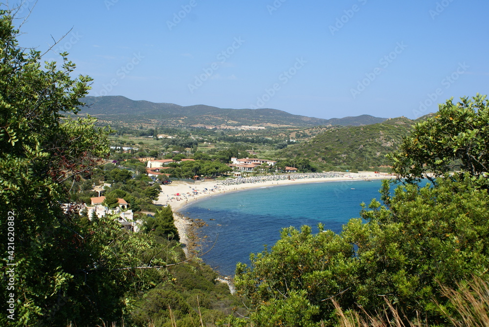 Panoramic view of a sandy beach in Ogliastra, Sardinia (Italy)