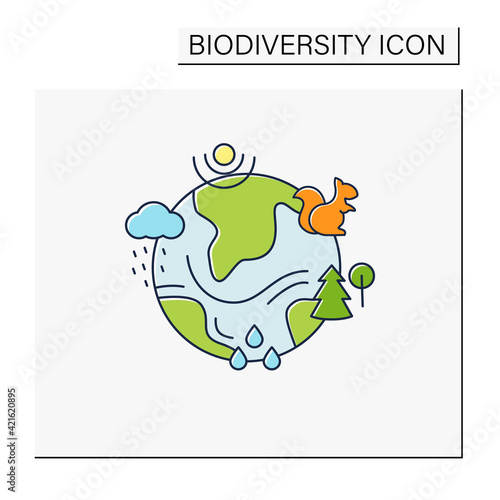 Ecosystem color icon. Living community of organisms. Consist of different zones like tundra, grassland, underwater etc.Biodiversity concept. Isolated vector illustration