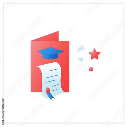 Wallpaper Mural Graduation card flat icon. Successful training completion. Learning achievement document. Graduation concept.3d vector illustration Torontodigital.ca