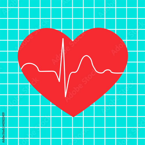 Health symbol in the form of a red heart with a cardiogram. Vector illustration.