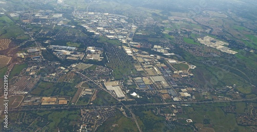 Aerial view of Manila, Philippines, viewed from an airplane window.