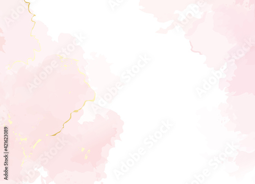 Blush pink watercolor fluid painting vector design card.