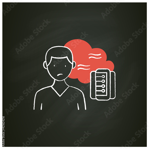Data smog chalk icon. Information overload. Overwhelmed individuals brain and system. Unsatisfied situation. Too much information concept.Isolated vector illustration on chalkboard