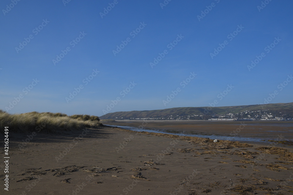 a view of ynyslas beach where the dyfi meets the see and where the cars usually park during the busy summers