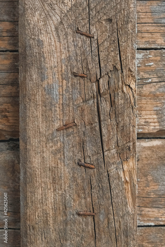 Old boards with rusty nails as a background texture. Copy, empty space for text