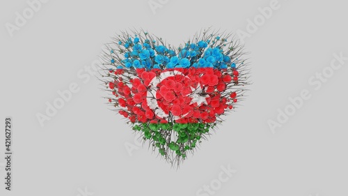 Azerbaijan National Day. Independence Day. Heart shape made out of flowers on white background. 3D rendering.