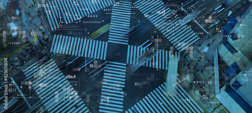 Canvas Print Technology screen with city traffic intersection