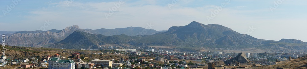 Panorama of Sudak valley environ from Palvani-Oba Mountain, Crimea.