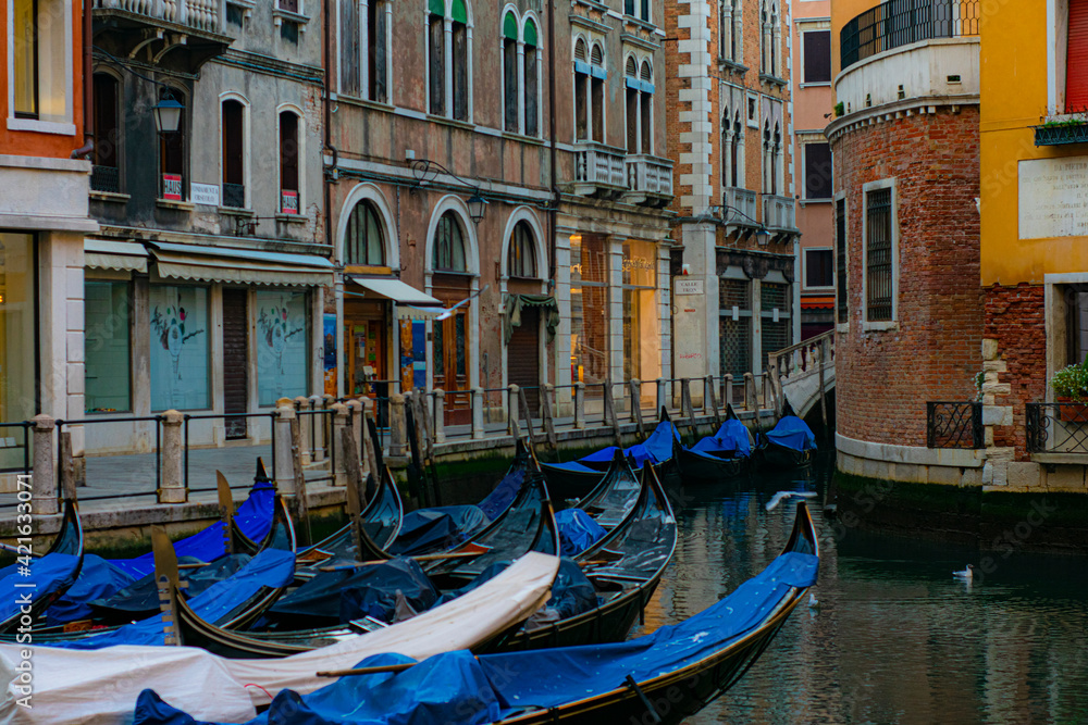 typical Venetian boat, the gondola closed during the covid period