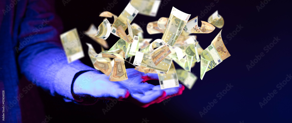 Fototapeta premium dark euro banknote in hand rain