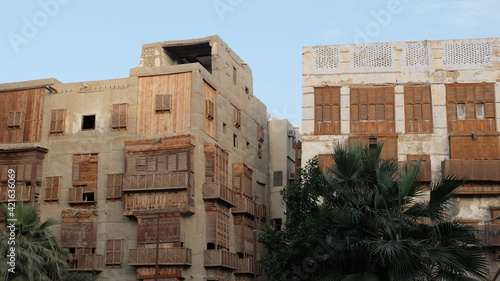 Jeddah, Saudi Arabia - 10 January 2020: Traditional houses in Al Balad, UNESCO World Heritage photo