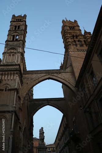 Dusk at Maria Santissima Assunta Cathedral in Palermo, Sicily Italy photo