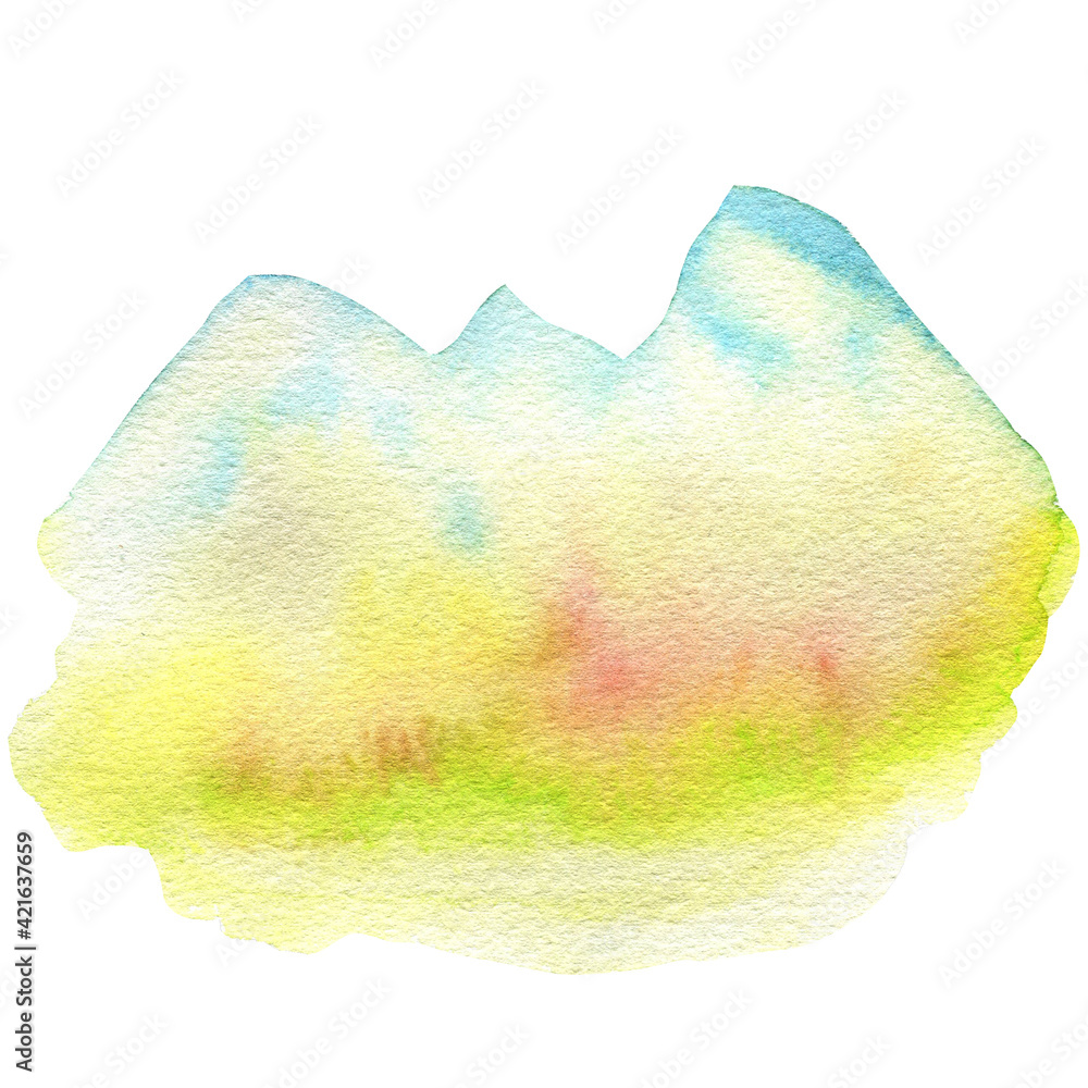 Watercolor Spring mountains, hills Green nature forest landscape scenery illustration isolated on white background