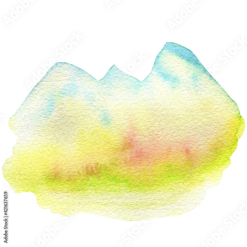 Watercolor Spring mountains, hills Green nature forest landscape scenery illustration isolated on white background