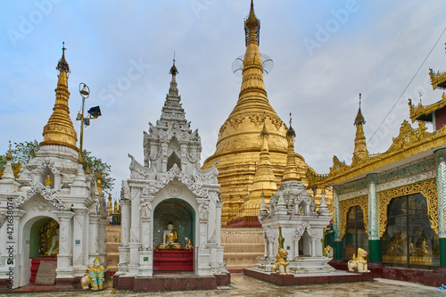 Shewdagon pagoda in a cloudy day  Myanmar  Burma 