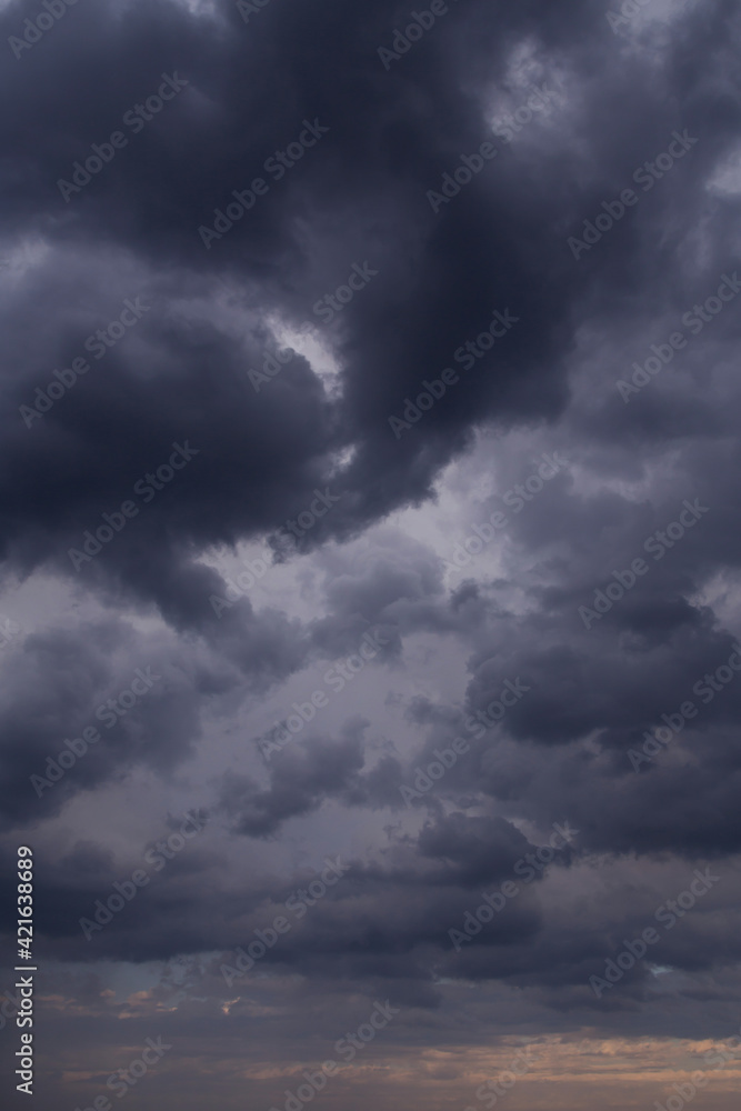 Epic Dramatic Storm sky with dark grey cumulus clouds background texture, thunderstorm