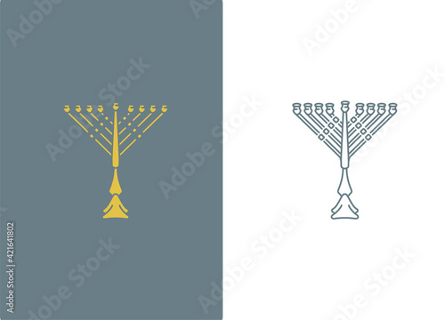 menorah vector icon in flat and outline on white and gray background