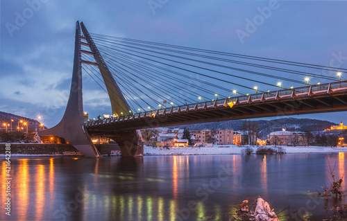 Mariansky bridge in czerch city Usti nad Labem. Monument bridge in central Europe.