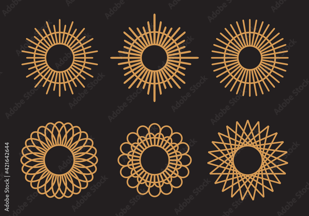 Abstract circle ornament set, sun and star shape, line art style illustration, bohemian house wall decoration - Vector Abstract circle ornament set, sun and star shape, line art style illustration, bohemian house wall decoration - Vector