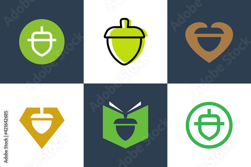 Set of acorn logo icon design, oaknut symbol collection - Vector