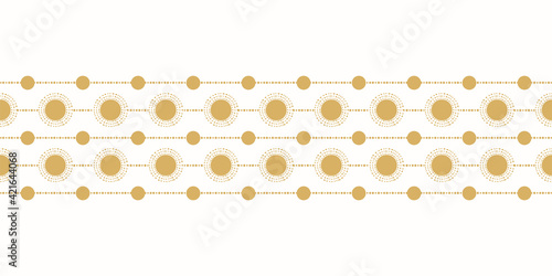 Gold Horizontal Striped Sun and Polka Dot Border. Seamless Vector Illustration.