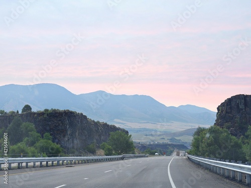 Road side scenery with distant mountains in Idaho, USA. © raksyBH