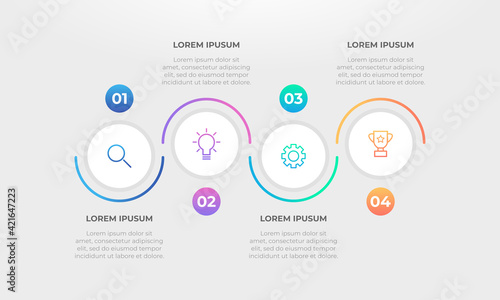 Four steps workflow process chart template for presentation. Gradient process infographic.