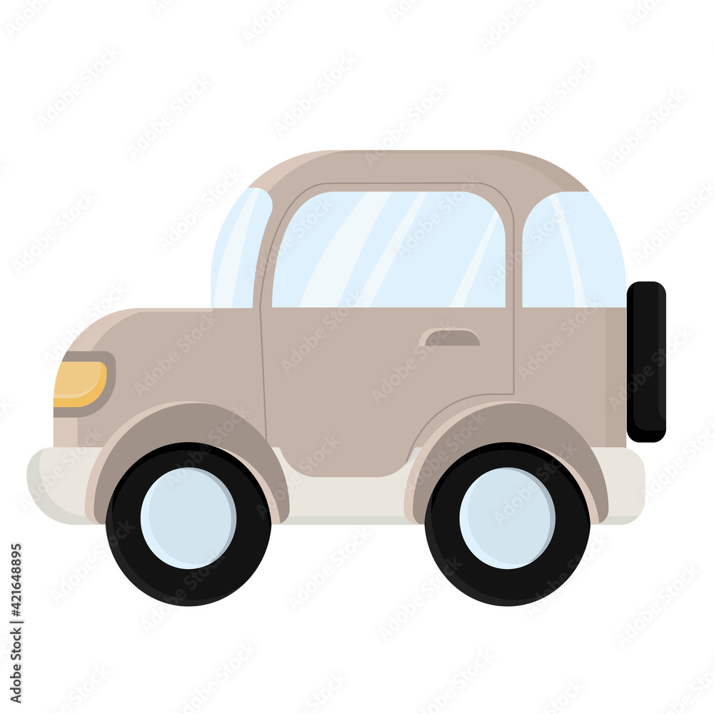 Nice car in pastel colors. Big hand drawn vector car in flat style isolated on white background.