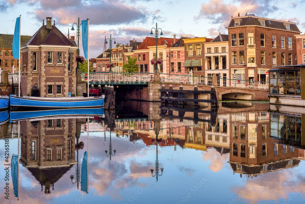 Galgewater canal in Leiden Old town, Holland, Netherlands