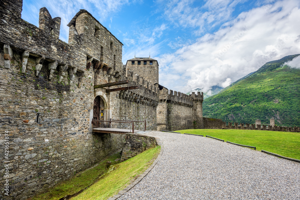Medieval Montebello castle in Bellinzona city, Switzerland