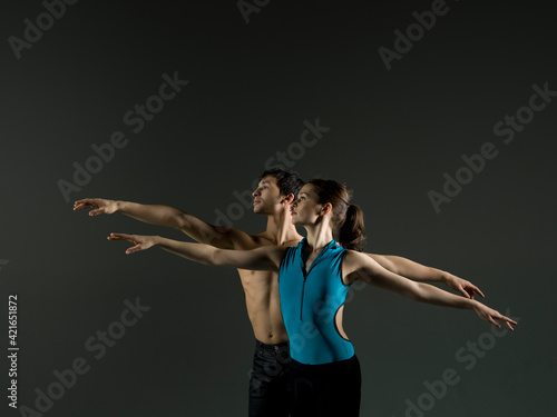 Pair of ballet dancers practicing photo