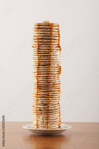Tall stack of pancakes