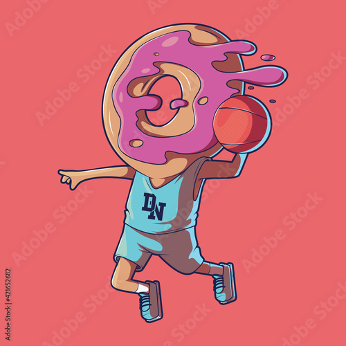 Donut Playing Basketball vector illustration. Food, sports design concept.
