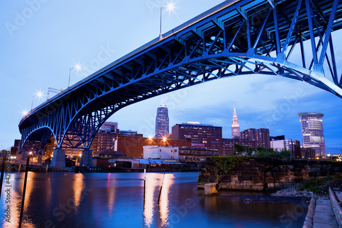 USA, Ohio, Cleveland, Bridge over River Cuyahoga photo