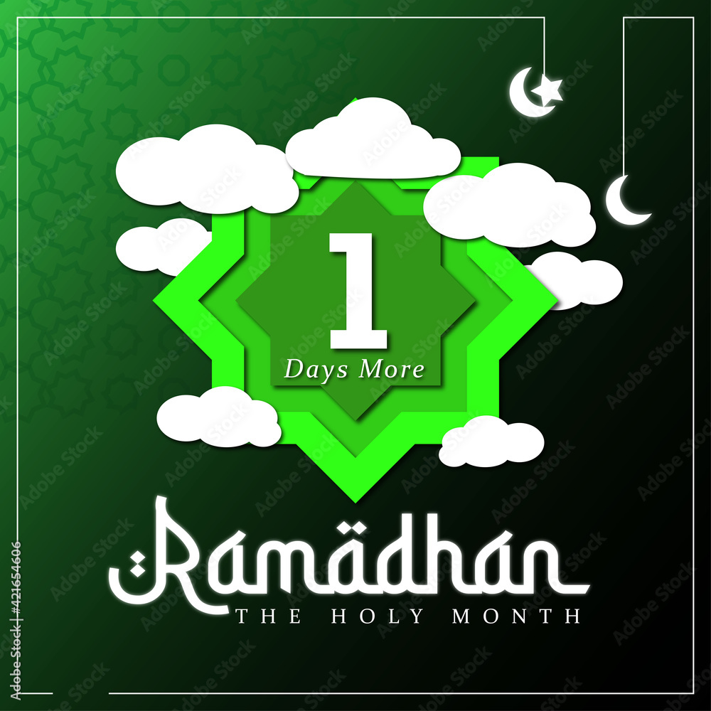 Number Countdown with green Islamic star geometry and cloud with