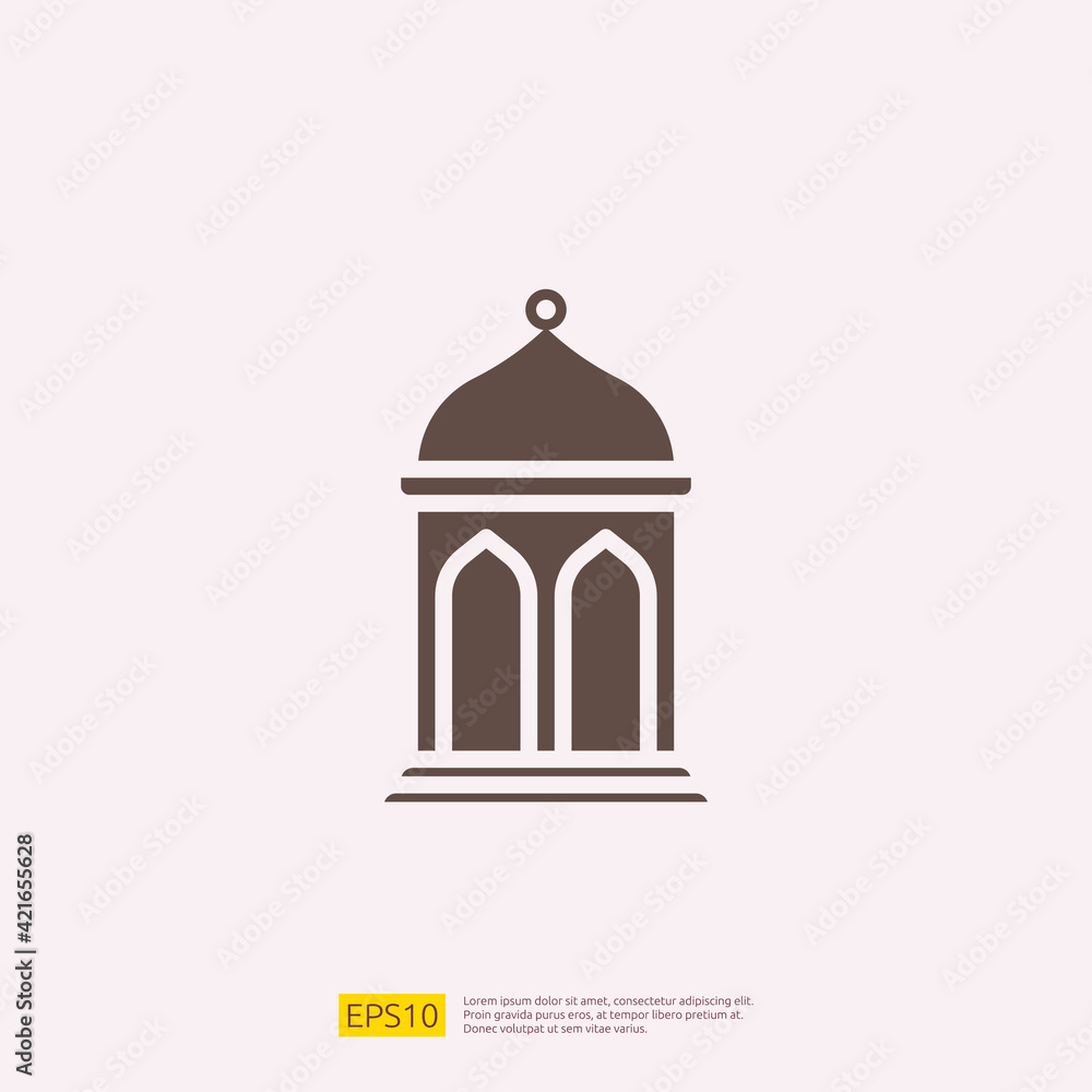 lantern silhouette glyph solid icon for Muslim and Ramadan theme concept. Vector illustration