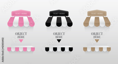 Shelf with cute awning and signage vector collection for putting your object.