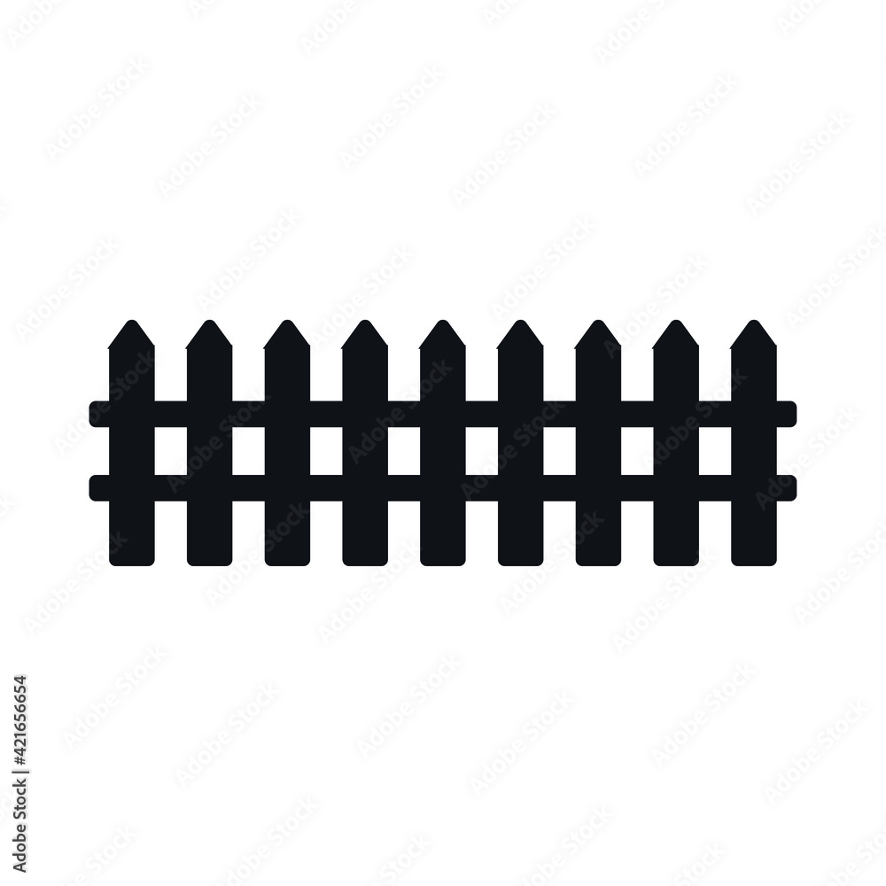 Vector flat black garden fence icon isolated on white background Vector flat black garden fence icon isolated on white background
