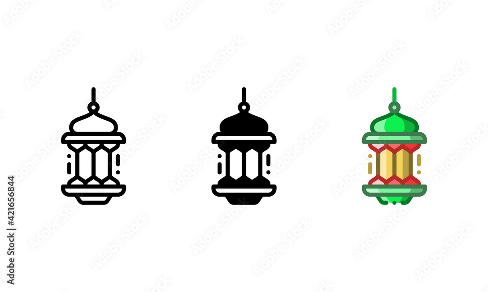 Lantern icon. With outline, glyph, and filled outline styles
