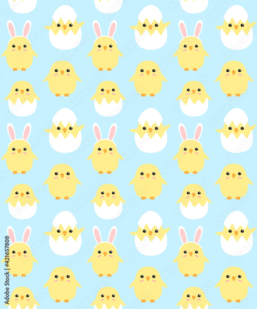 Obraz premium Vector seamless pattern of hand drawn flat doodle easter chicks isolated on blue background