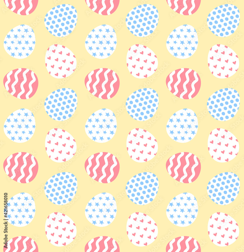 Vector seamless pattern of flat cartoon easter eggs isolated on yellow background Vector seamless pattern of flat cartoon easter eggs isolated on yellow background