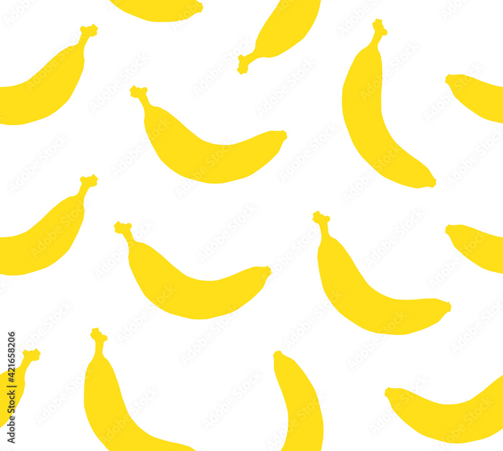 Vector seamless pattern of yellow hand drawn  banana silhouette isolated on white background